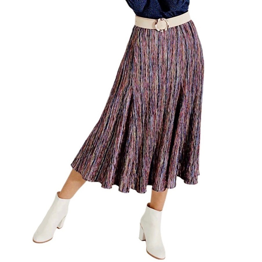 Anthropologie Multicolor Pleated Midi Skirt